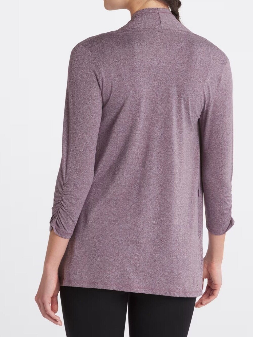 We Wander WeFlex Ruched Sleeve Open Cardigan Heathered Purple Small - Picture 2 of 5